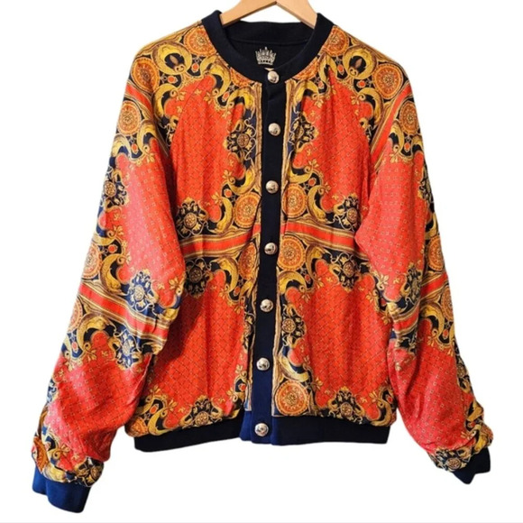 Royalty By Maluma Men's Reversible Multicolor Kaleidoscope Bomber Jacket Medium. - Picture 2 of 14